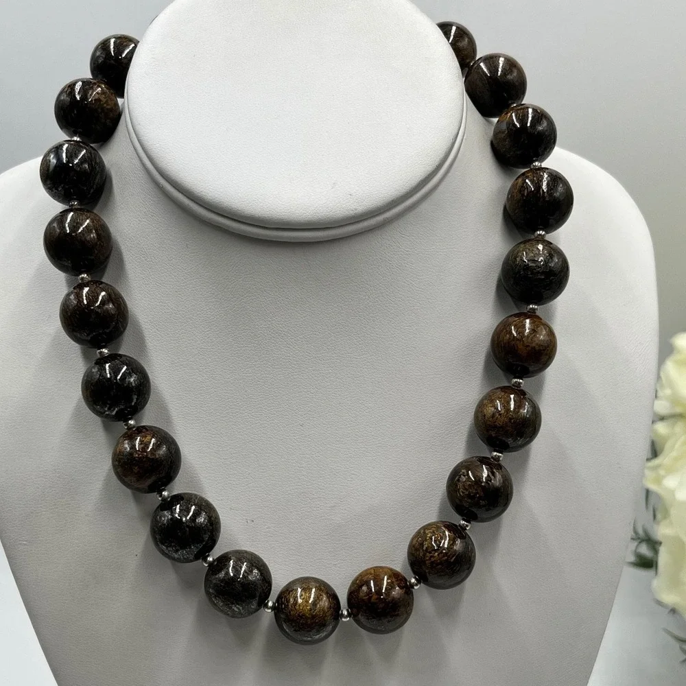 Silpada Bronzite Brown Beaded Retired Sterling Silver Model N1382 Necklace‎